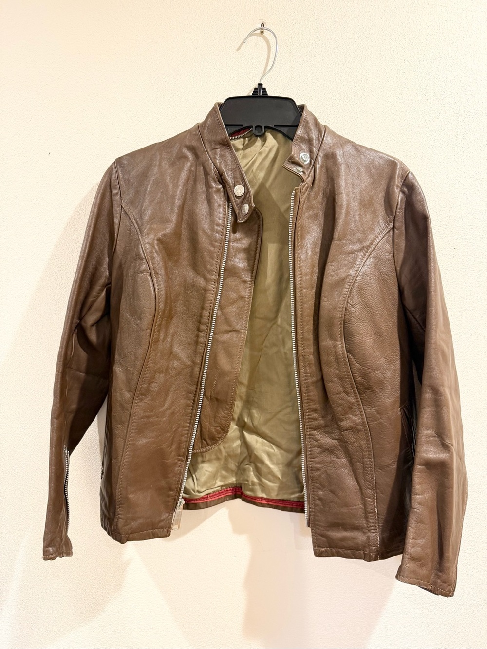 Schott Womens Cafe Racer Leather Jacket Size 6 XS Vintage